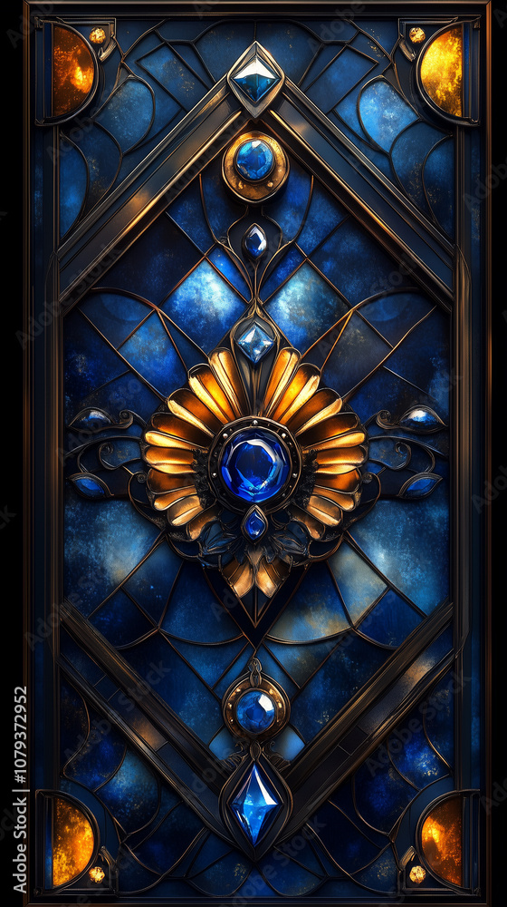 Fond Art Déco avec Motifs Géométriques en Bleu, Noir et Doré Fond Art Déco avec Motifs Géométriques en Bleu, Noir et Doré