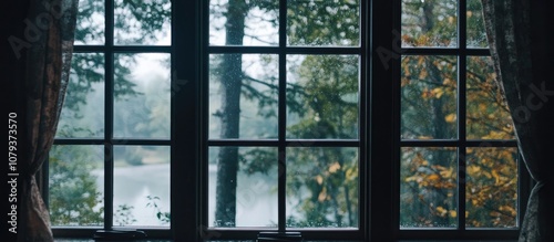 Glass window framed in elegant black wood enhancing the room s contemporary aesthetic photo