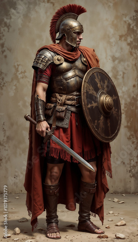 Roman Empire Warrior with Sword and Shield, Historical Military Portrait