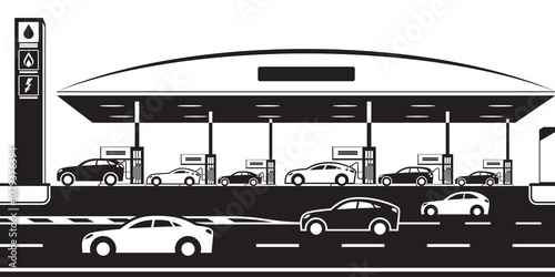 Petrol LPG and EV charging station at highway – vector illustration