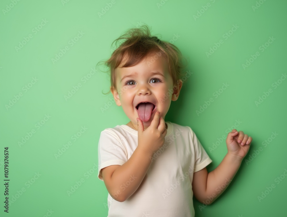 Playful Childhood Moments: A Kid Making Silly Faces and Poses with Tongue Out Against a Light Green Pastel Background.
Playful Childhood Moments: A Kid Making Silly Faces and Poses with Tongue Out Against a Light Green Pastel Background.