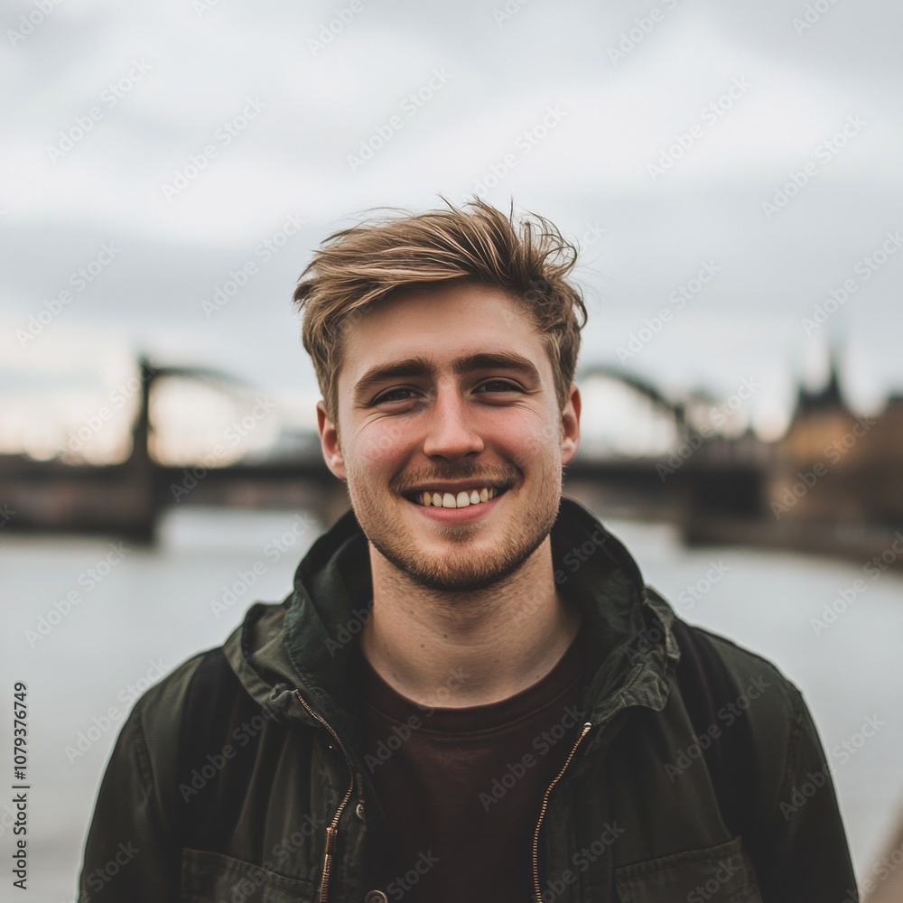 Casual Young Man by the Riverside Casual Young Man by the Riverside
