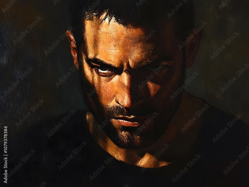 A portrait of a man with an intense gaze A portrait of a man with an intense gaze
