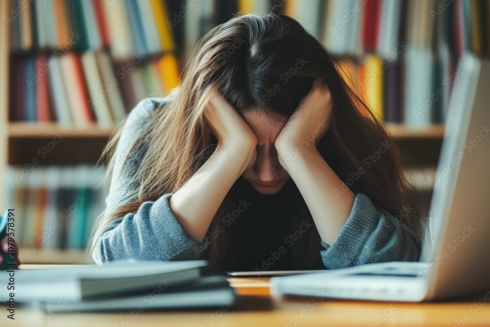 Stressed out student navigating through online assignments Stressed out student navigating through online assignments