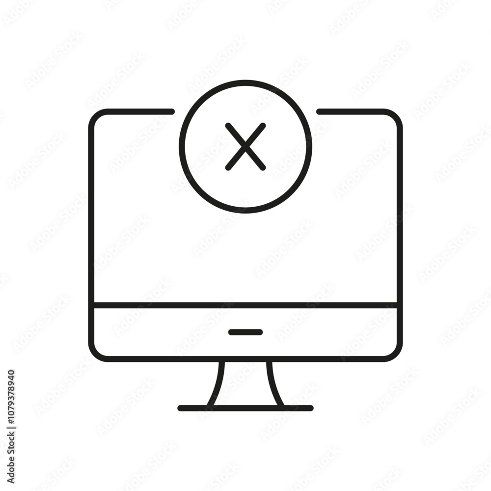 Computer Monitor with Cross Sign Line Icon. Error or Cancel Action on Desktop Screen Outline Symbol. Editable Stroke. Isolated Vector Illustration Computer Monitor with Cross Sign Line Icon. Error or Cancel Action on Desktop Screen Outline Symbol. Editable Stroke. Isolated Vector Illustration