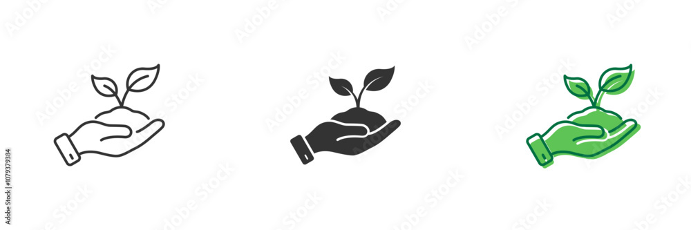 Hand Holding Growing Plant Line and Silhouette Icon Set. Cultivation Greenery Ecology Plant Pictogram. Germinating Eco-Agriculture Symbol. Editable Stroke. Isolated Vector Illustration Hand Holding Growing Plant Line and Silhouette Icon Set. Cultivation Greenery Ecology Plant Pictogram. Germinating Eco-Agriculture Symbol. Editable Stroke. Isolated Vector Illustration