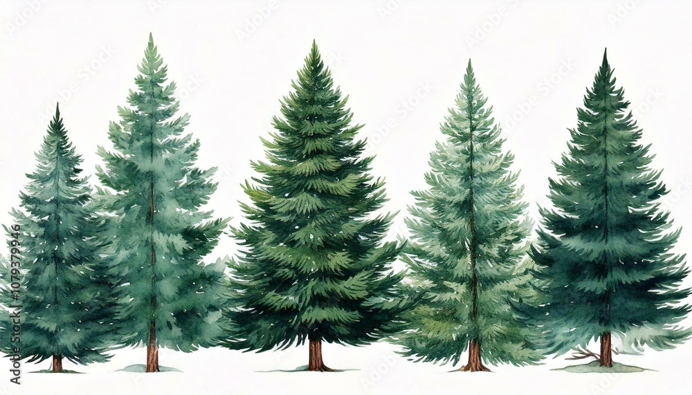 Obraz premium Watercolor Christmas Pine trees clip art isolated on white background