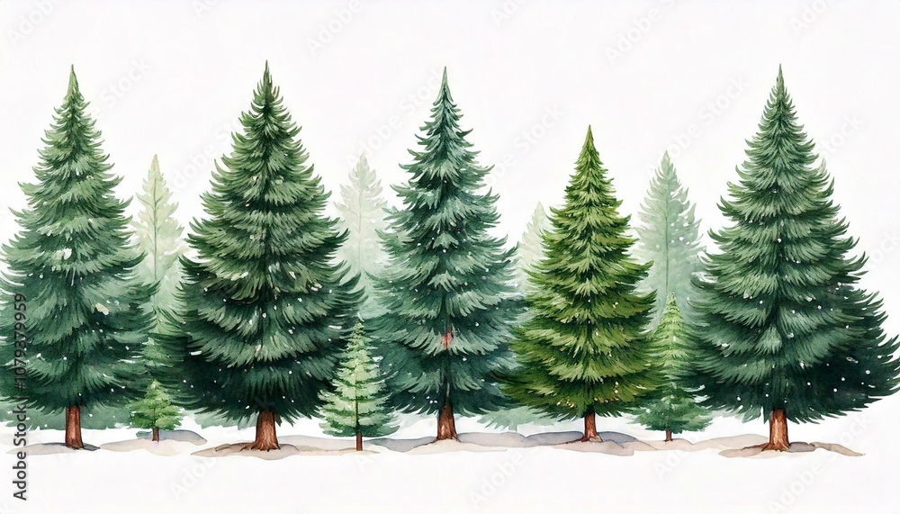 Obraz premium Watercolor Christmas Pine trees clip art isolated on white background