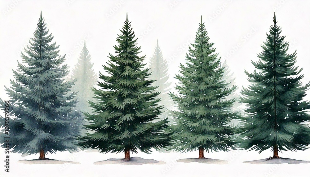 Obraz premium Watercolor Christmas Pine trees clip art isolated on white background