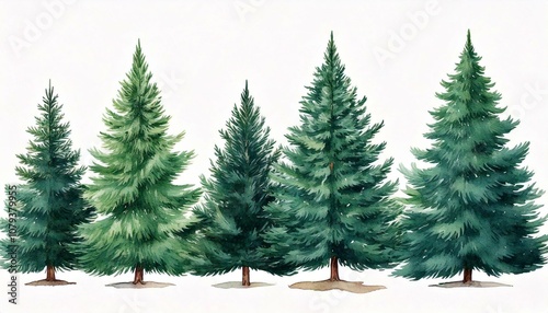 Watercolor Christmas Pine trees clip art isolated on white background