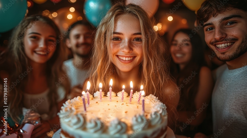 Decorated Birthday Cake with Candles Surrounded by Balloons and Gifts – Indoor Party Celebration with Soft Lighting
Decorated Birthday Cake with Candles Surrounded by Balloons and Gifts – Indoor Party Celebration with Soft Lighting