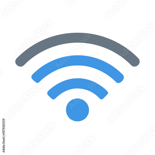 A modern vector icon representing wireless connectivity with curved lines and a central dot, symbolizing network signals typical in digital and technological contexts today