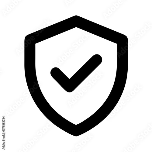 A simple vector icon featuring a shield with a checkmark design, symbolizing security and verification, ideal for various applications in digital graphics and user interfaces