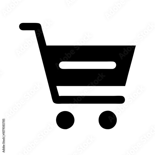 A simple vector icon of a shopping cart, designed for e-commerce applications, web pages, and digital platforms, representing online shopping and retail activities