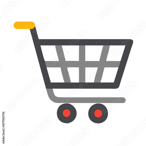A simple vector icon of a shopping cart designed for online retailers, symbolizing e-commerce, convenience, and consumer purchasing activities