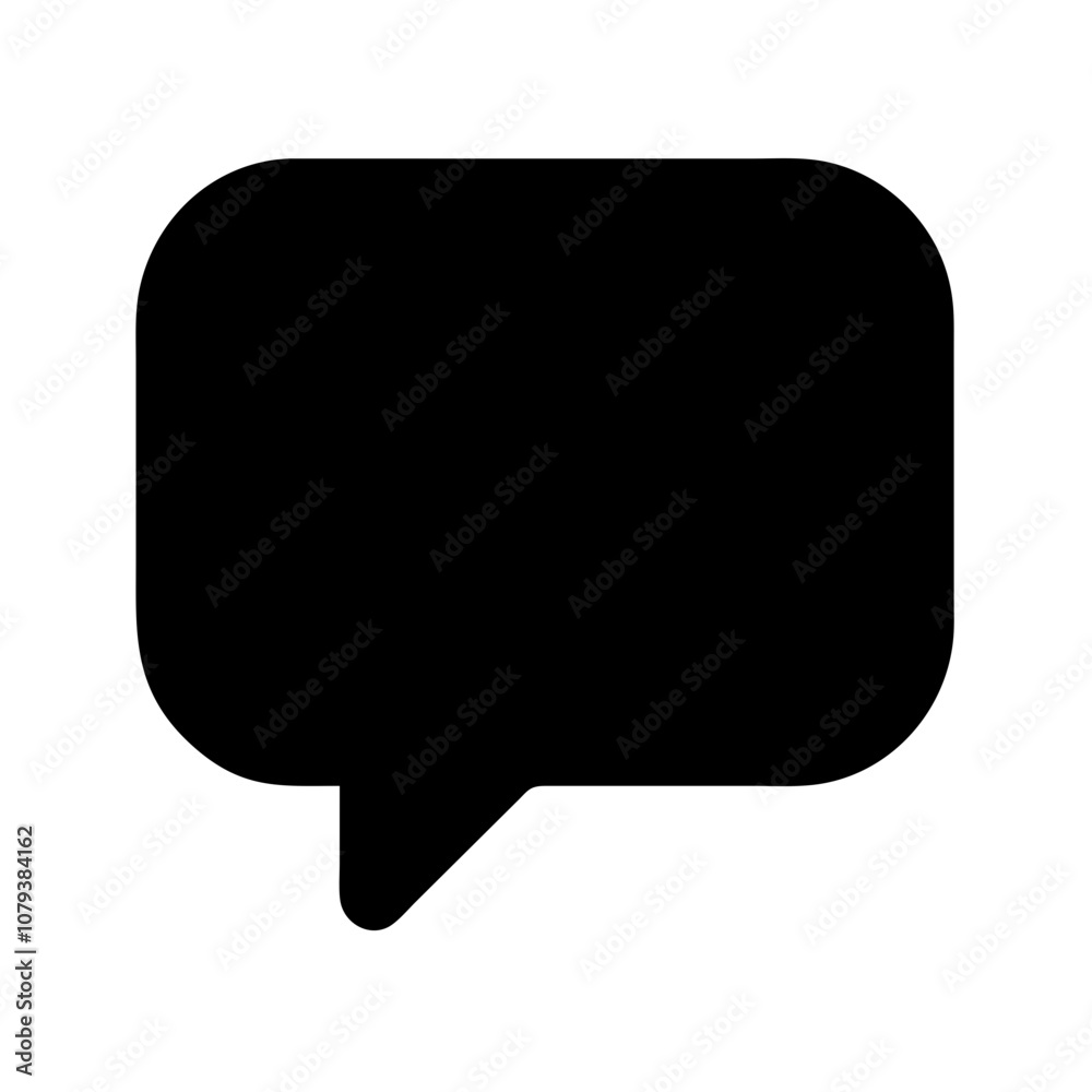 A simple black vector icon of a speech bubble used for communication, indicating conversation or dialogue in various contexts like social media and messaging apps