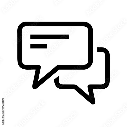 A simple vector icon design featuring overlapping speech bubbles representing communication, dialogue, and interaction in a modern digital context