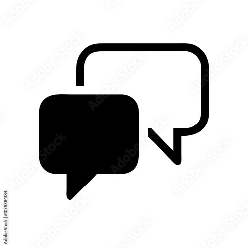 Simple vector icon illustrating two overlapping speech bubbles in black, ideal for representing communication, conversation, or dialogue in various digital applications