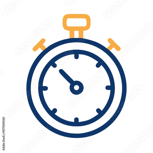 Simple stopwatch vector icon depicting a circular timer face with hour and minute hands, showcasing elapsed time tracking ideal for productivity, sports, or exercise contexts