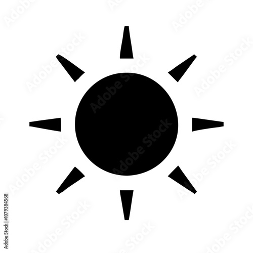 A simple vector icon representing the sun, showcasing rays emanating from a central circle, perfect for various design applications related to warmth, light, and summer activities