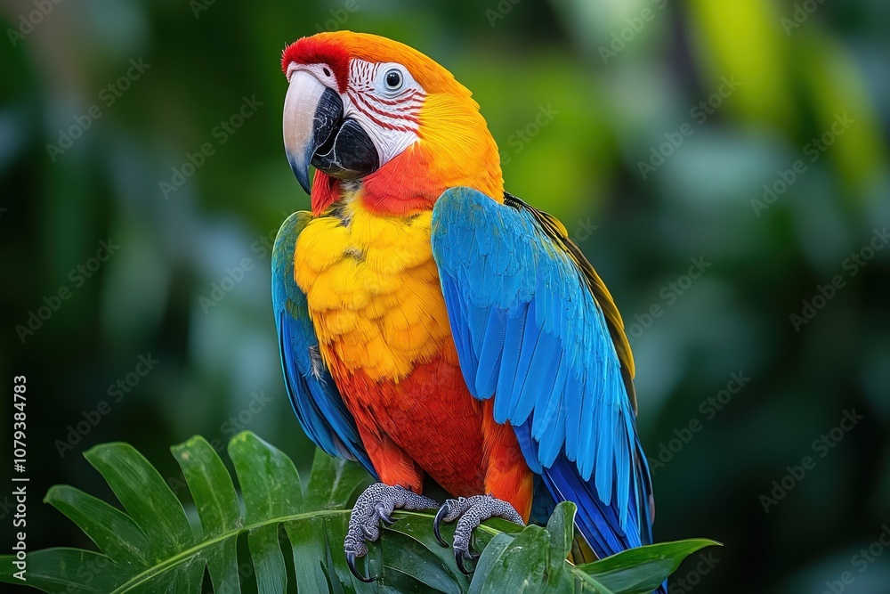 Colorful Red Macaw Parrot Perched on Tree Branch in Tropical Forest – Wildlife Scene with Green Leaves
Colorful Red Macaw Parrot Perched on Tree Branch in Tropical Forest – Wildlife Scene with Green Leaves