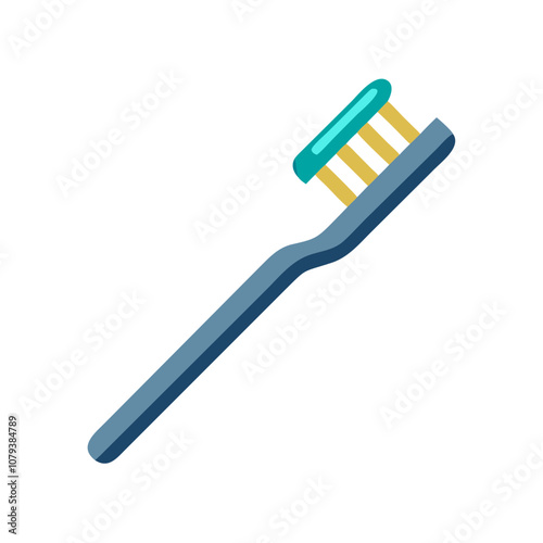 A colorful vector icon of a toothbrush with a blue and green handle, featuring multiple bristles, perfect for dental care, hygiene, and oral health illustrations