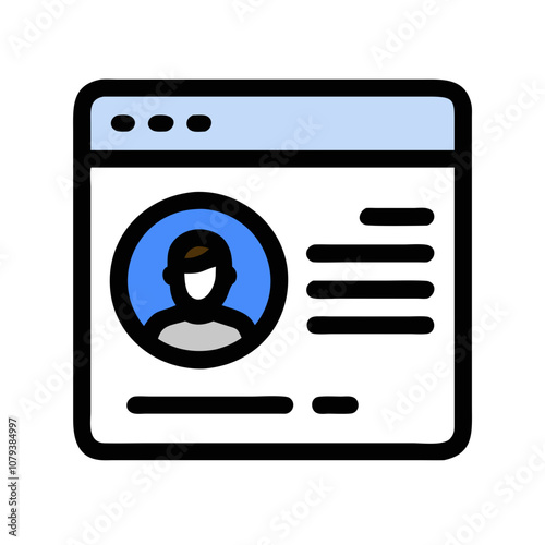 Vector icon representing a user profile on a web page showcasing a person’s basic information and contact details designed for digital interfaces