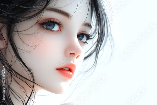 Anime Girl Portrait with Blue Eyes and Long Black Hair