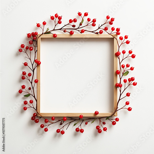 Minimalist Festive Frame with Red Berries