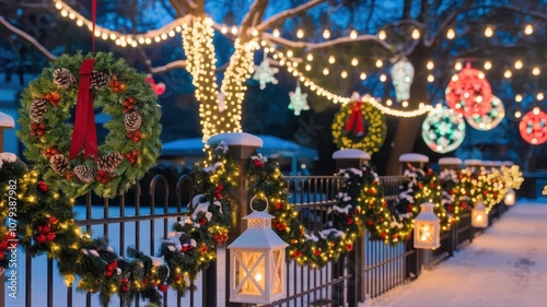 Rozhdestvennskaya Street. House. Decorations for the New Year. 2025. Christmas atmosphere. 