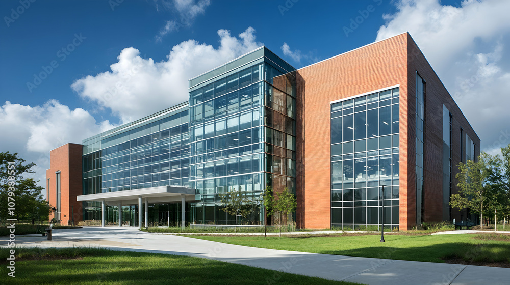 Modern research and development building with high-tech design Modern research and development building with high-tech design