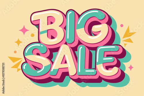 “big sale” in a cute pink cartoon girly style. Vector font