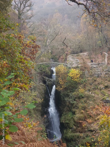 Aira Force waterfalls in the Lake District National Park, England in Autumn photo