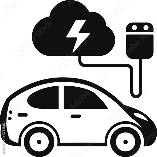 Minimalist Electric Car Icon - Clean Line Style EV Symbol for Sustainable Transport