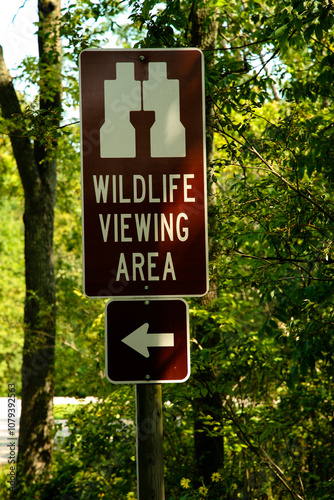 Wildlife viewing directional sign within Mauthe Lake Recreation Area, Northern Kettle Moraine State Forest, Cambellsport, Wisconsin photo