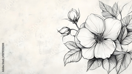 Artistic flower and leaves sketch white paper photos