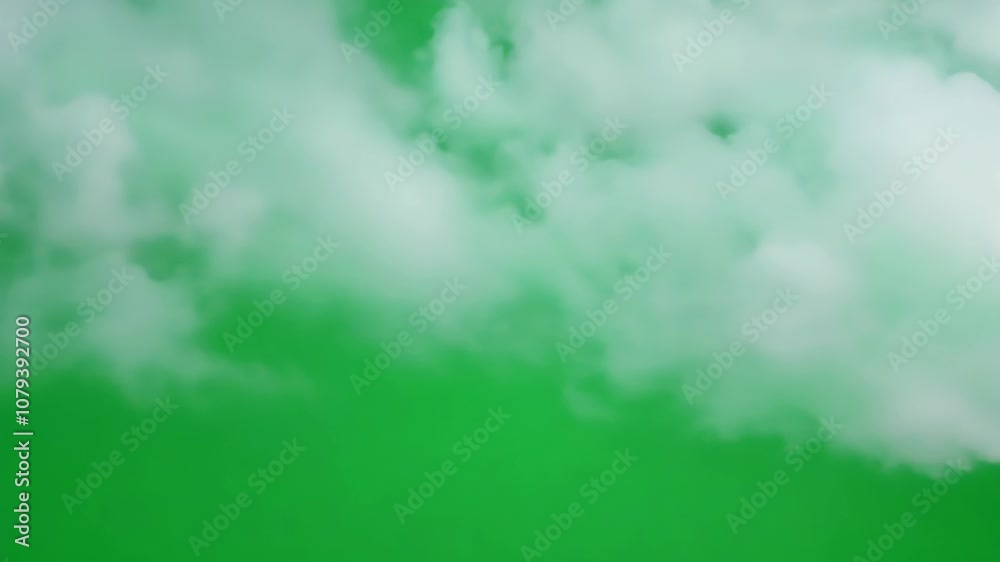 White Clouds Floating Against Green Screen Background