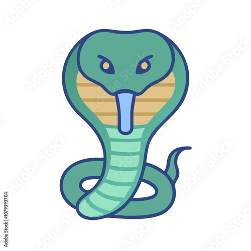 Cobra snake icon, playful, with tongue out, in vector style