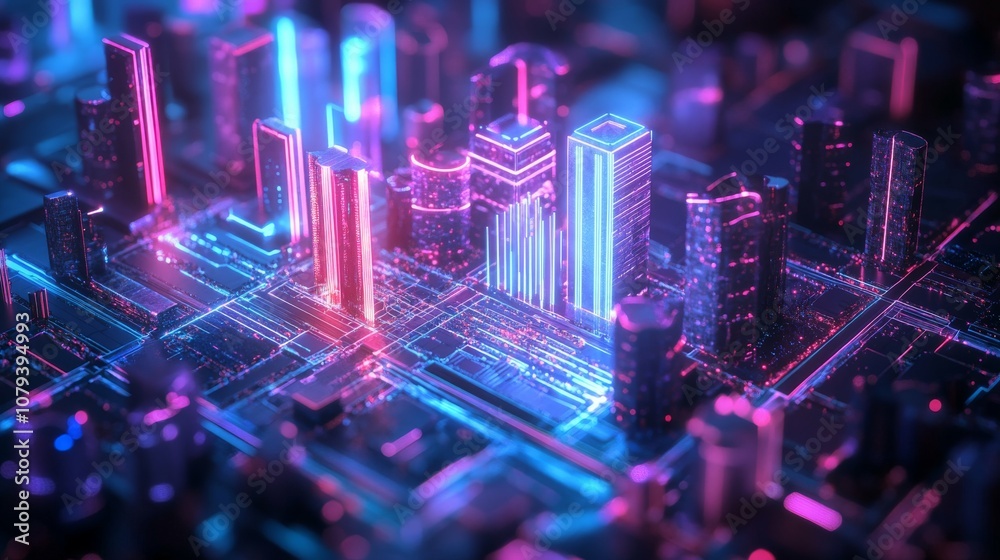 Neon Cityscape - Futuristic Digital Art Neon Cityscape - Futuristic Digital Art