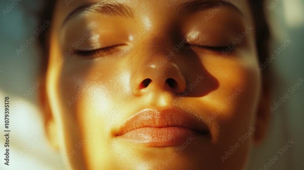 Close-up of a peaceful face in deep meditation with eyes closed, warm light gently illuminating calm facial features, soft shadows, and a neutral background, capturing a serene and relaxed atmosphere. Close-up of a peaceful face in deep meditation with eyes closed, warm light gently illuminating calm facial features, soft shadows, and a neutral background, capturing a serene and relaxed atmosphere.