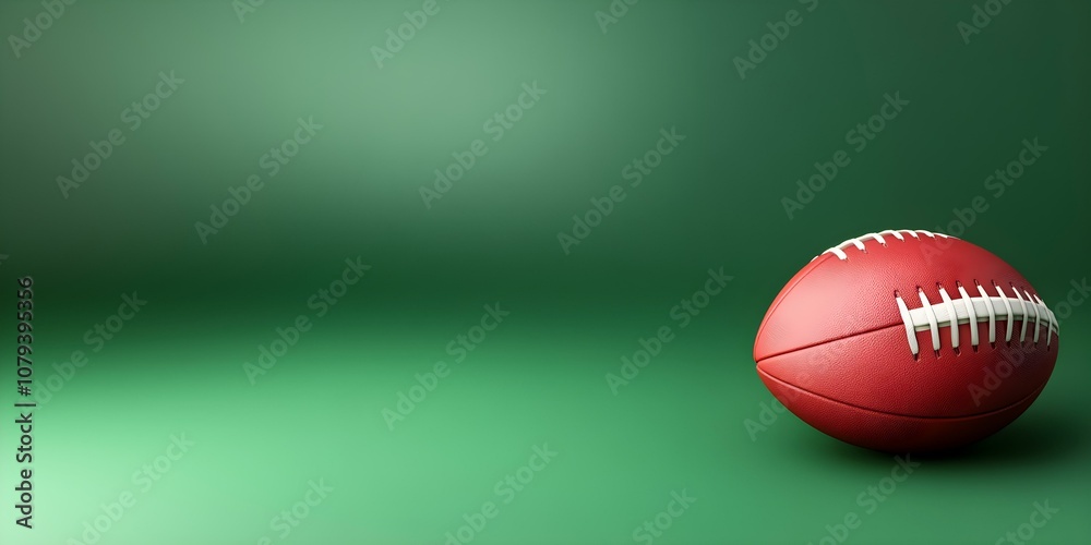 A rugby ball icon positioned to the right, set against a panoramic green background with ample copy space available --ar 3:2 --s 50 A rugby ball icon positioned to the right, set against a panoramic green background with ample copy space available --ar 3:2 --s 50