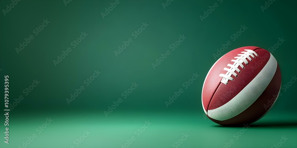 A rugby ball icon isolated on the right side of a panoramic green background, offering plenty of copy space for customization --ar 3:2 --s 50 A rugby ball icon isolated on the right side of a panoramic green background, offering plenty of copy space for customization --ar 3:2 --s 50