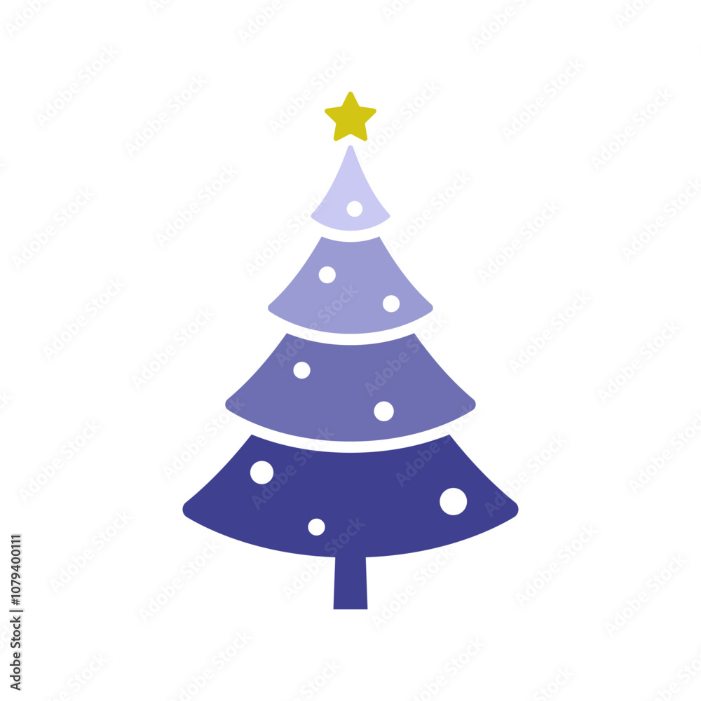 Fototapeta premium Decorated Christmas tree icon. Colored silhouette. Front side view. Vector simple flat graphic illustration. Isolated object on white background. Isolate.