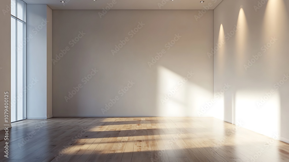 Obraz premium Empty Minimalist Room with Large Window and Sunbeams