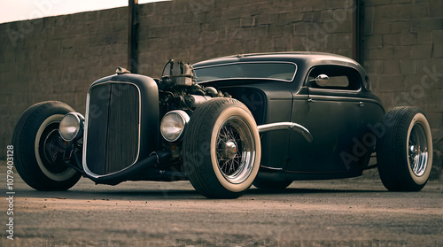 Obraz na płótnie Beautiful unique vintage hot rod car parked in the street , automotive background, tuning template, auto transport w salonie