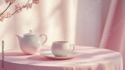 Close up of a minimalist tea set on a table