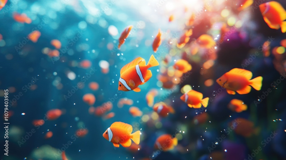 School of fish swimming in the ocean showcasing marine life and the vibrant ecosystem of aquatic animals School of fish swimming in the ocean showcasing marine life and the vibrant ecosystem of aquatic animals