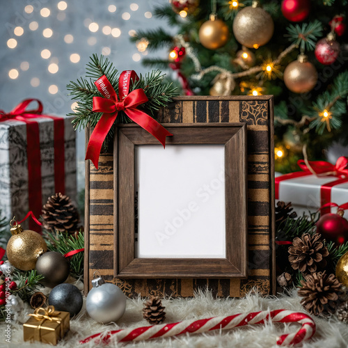 Christmas Mock-Up with Festive Wrapping Supplies and Decorations