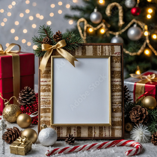 Christmas Mock-Up with Festive Wrapping Supplies and Decorations