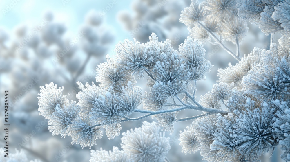 Snow laden pine branches feature intricate frost and snow crystals capturing the essence of winter s natural beauty in this image